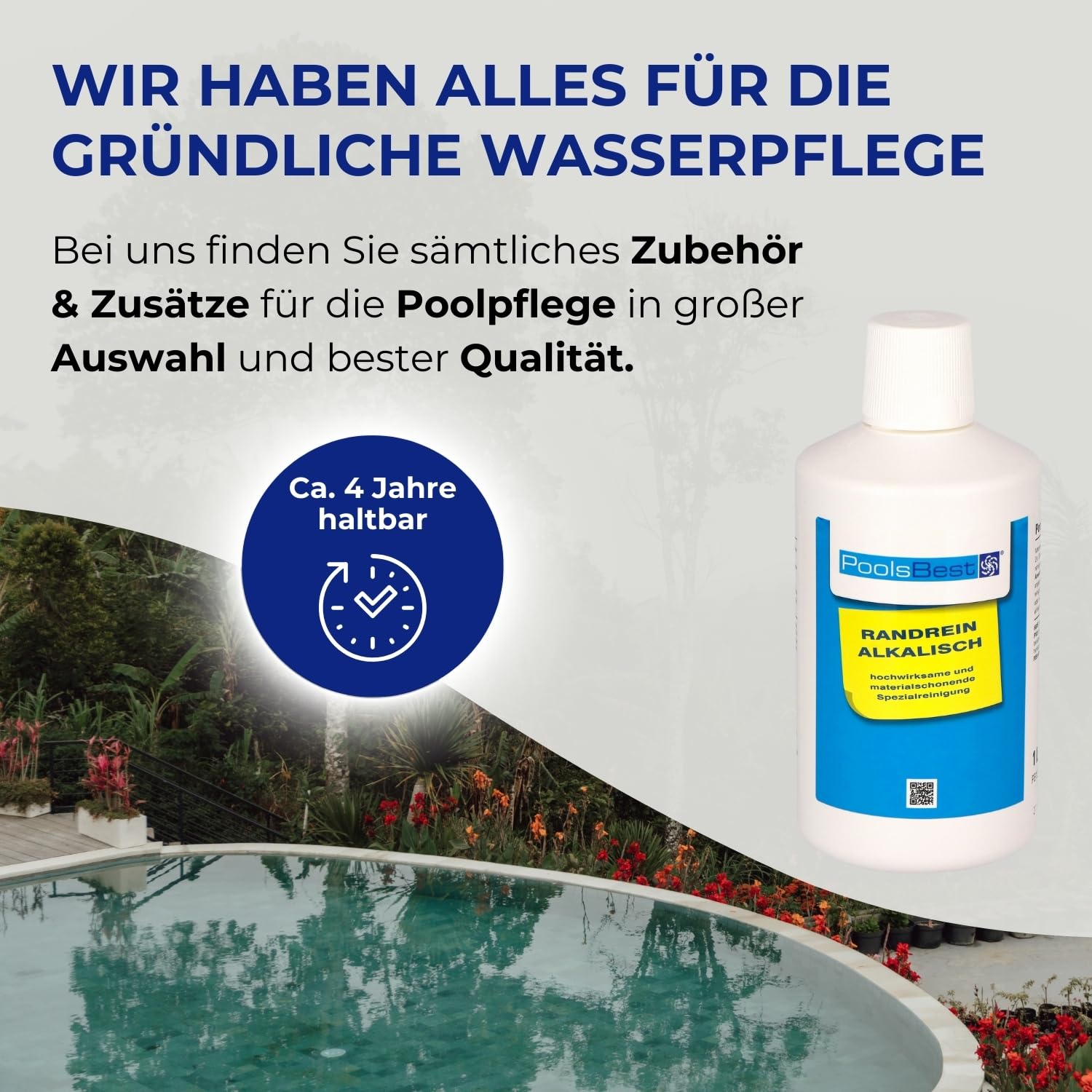 PoolsBest Randreiniger Super 1L I hochkonzentrierter Pool Randreiniger I materialschonender Oberflächenreiniger I alkalischer Reiniger auch für Whirlpool & Planschbecken