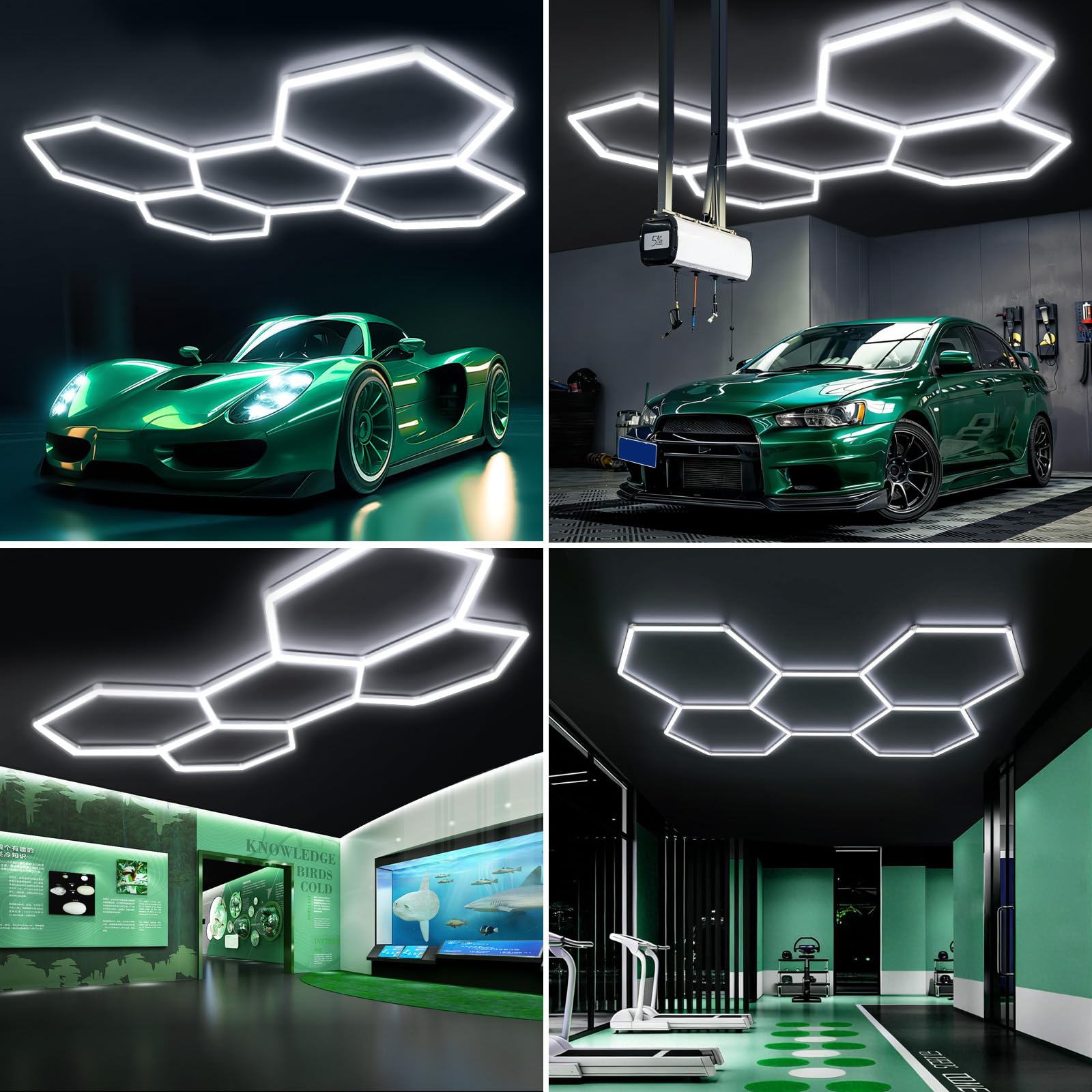 Plafoniera LED esagonale per garage 5 hex, 192W luci tubolari | 6500K 21120LM luci da soffitto DIY LED collegabili per dettagli auto magazzino seminterrato cura dell'auto lavanderia