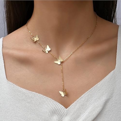 Miniatura 2 de Atiptu Gargantilla de mariposa dorada para mujer, gargantilla de clavícula, cadena en capas, colgantes, accesorios para el cuello, joyería de moda