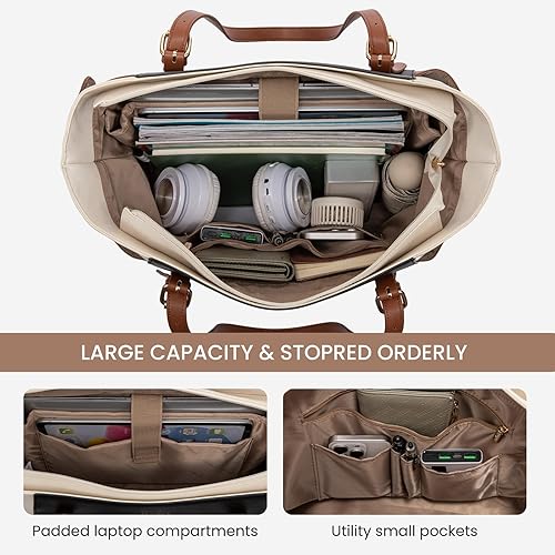 Miniatura 4 de LOVEVOOK Bolso para laptop con gran portavasos para mujer, bolso tote de cuero para trabajo para mujeres, maletín profesional para computadora de