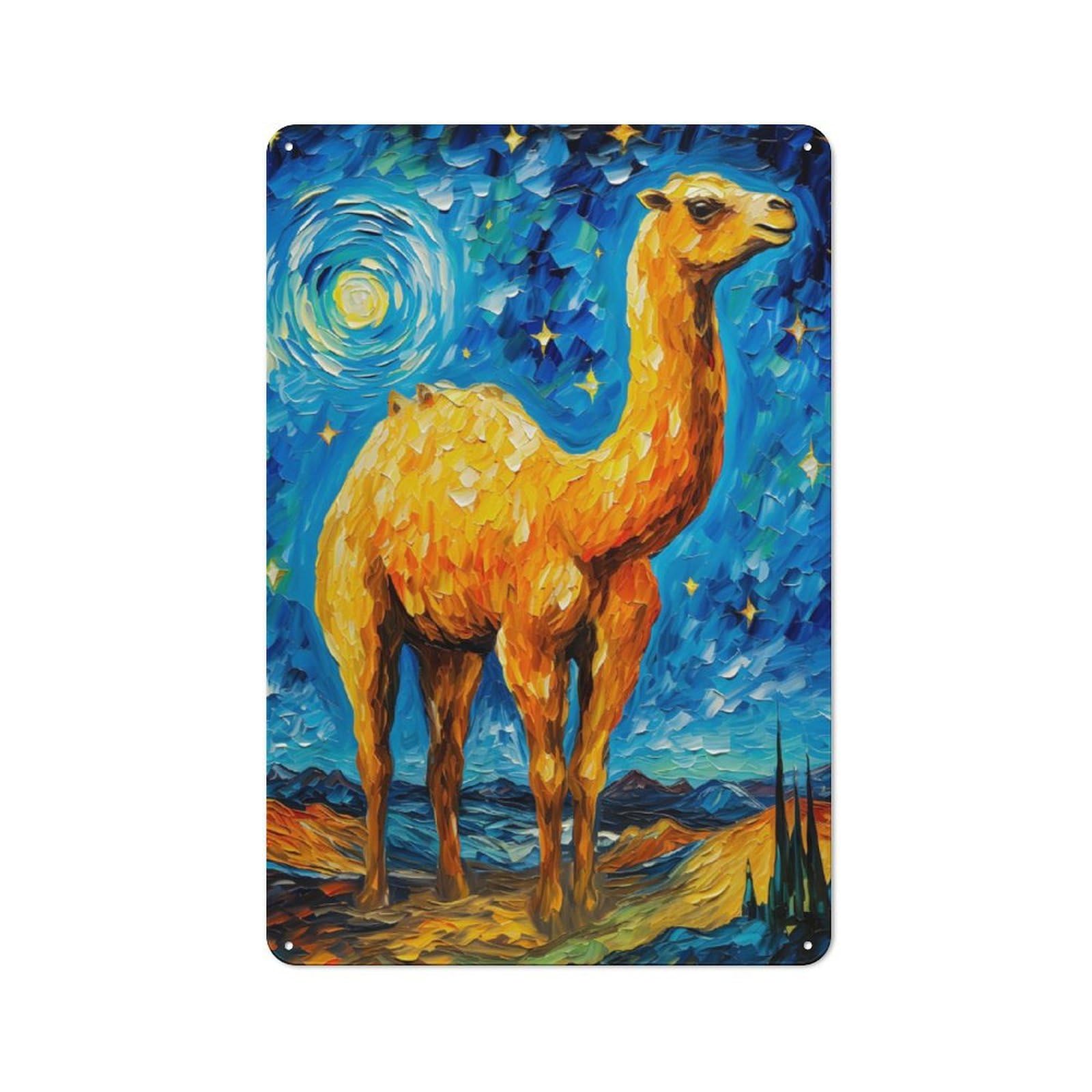 Junmoney The Starry Night Camel Tin Wall Plaque 30X20cm With For Kitchen Or Home Bar, Suited To Kitchen Decor Lovers