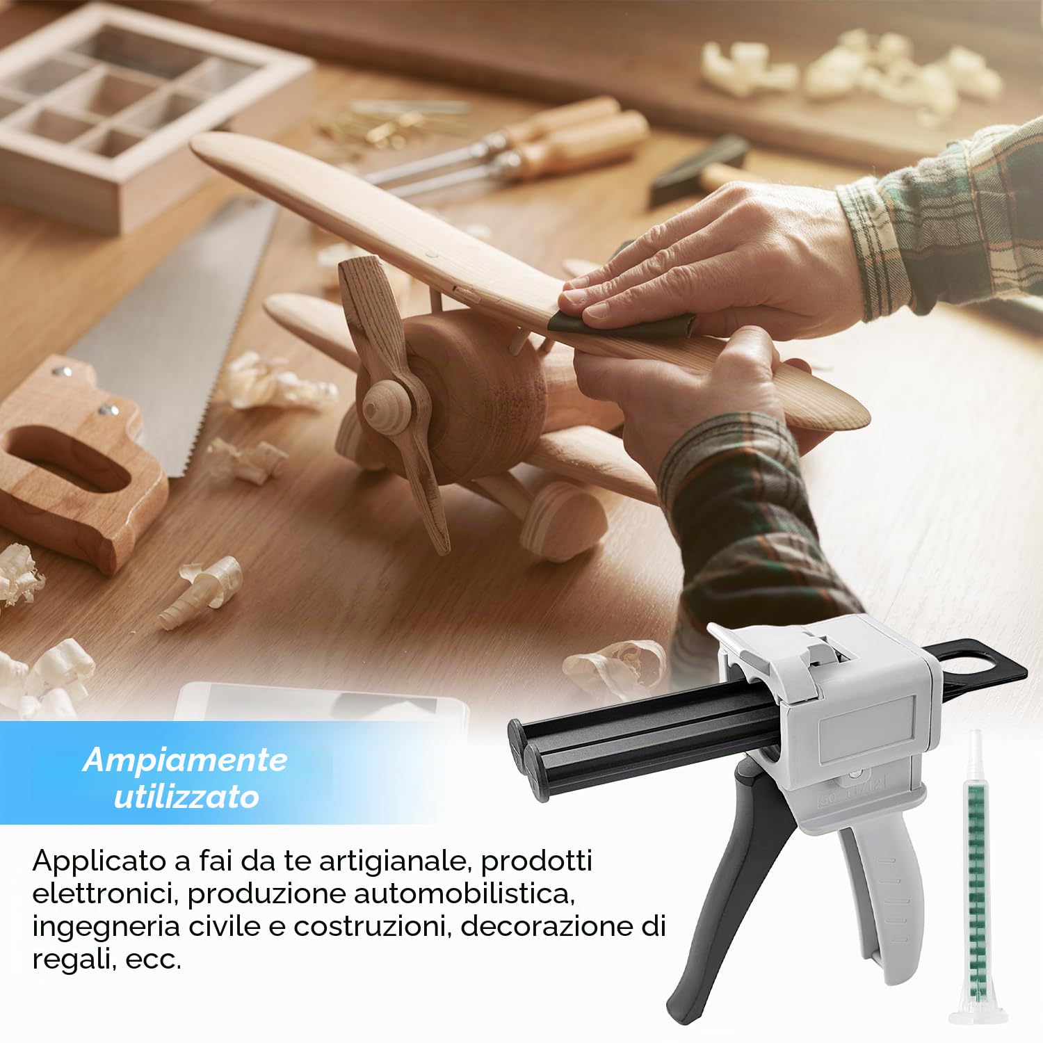 Set di Pistola per Colla, AB Pistola Erogatrice 1:1, Pistole per Silicone per DIY, con 50 Tubi di Miscelazione F08, Pistola per Colla per Decorazione Regalo, 50 ML Pistola per Colle Bicomponente