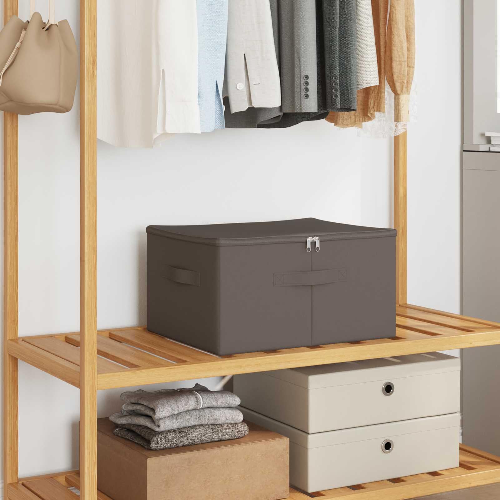 Gecheer Aufbewahrungsbox 24 pcs Grau 43 x 34 x 23 cm Vliesstoff, Faltbare Stoffbox mit Deckel & Verstärkten Griffen Kleiderbox für Schrank Regal Kleidung42024625