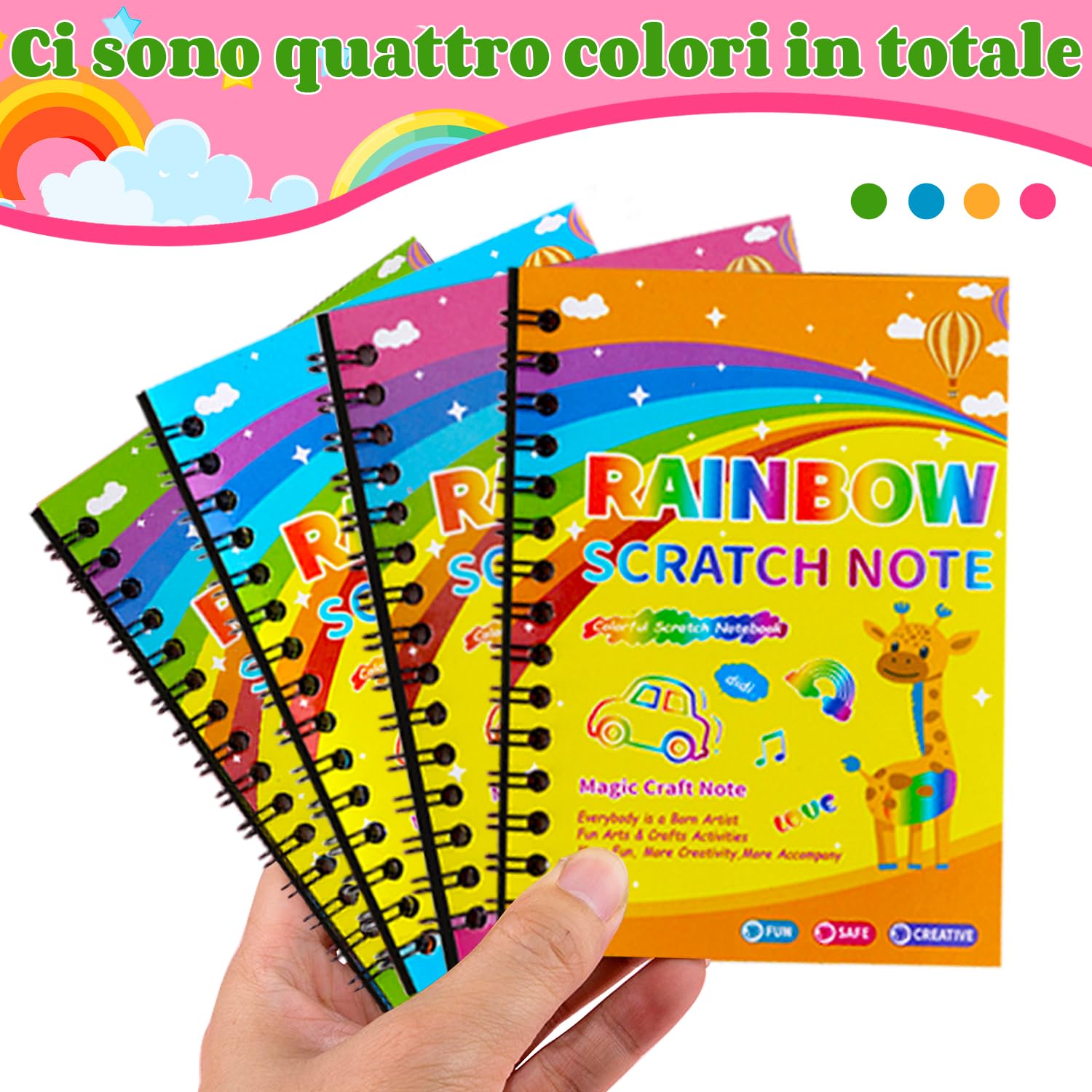 ruggito Arcobaleno Scratch Art per bambini, 2 libri di carta arcobaleno con 2 penne, 4 modelli di pittura per bambini arti e mestieri per bambini dai 4 ai 12 anni, regalo di
