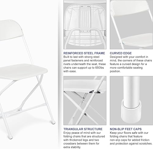 Miniatura 8 de AJP Distributors Silla plegable, cómoda silla para eventos con respaldo, asiento comercial apilable portátil para interiores y exteriores, oficina,