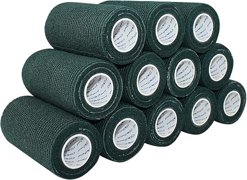 Self Adherent Cohesive Bandage Latex 2" x5 Yards First Aid Bandages Stretch Sport Athletic Wrap Vet Tape for Wrist Ankle Sprain and Swelling,Dark Green12 Rolls
