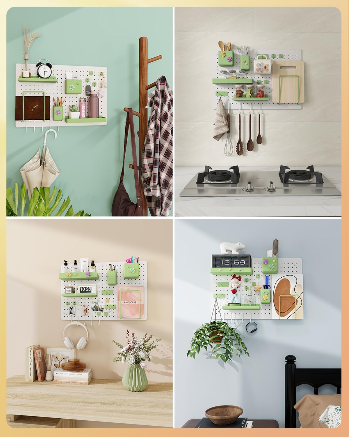 Metal Pegboard Kit — Carbon Steel Pegboards with 26 Accessories, Pegboard Wall Organizer for Home, Office, Study Room, Kitchen, Craft Room & Gaming Setup— 24″ × 16″ White Peg Board