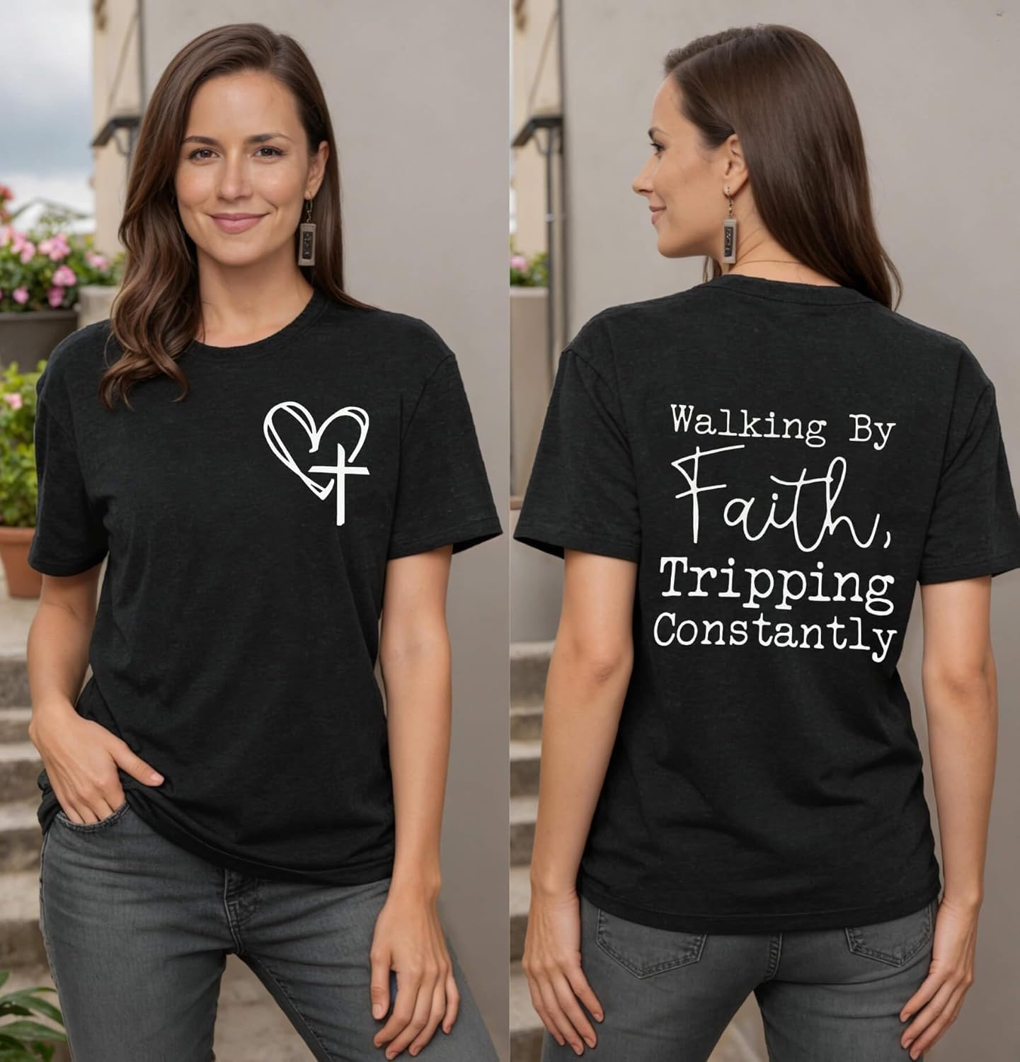 Christian Shirts for Women Walking by Faith Tripping Constantly Religious Tshirt Inspirational Bible Verse Tee - Image 3