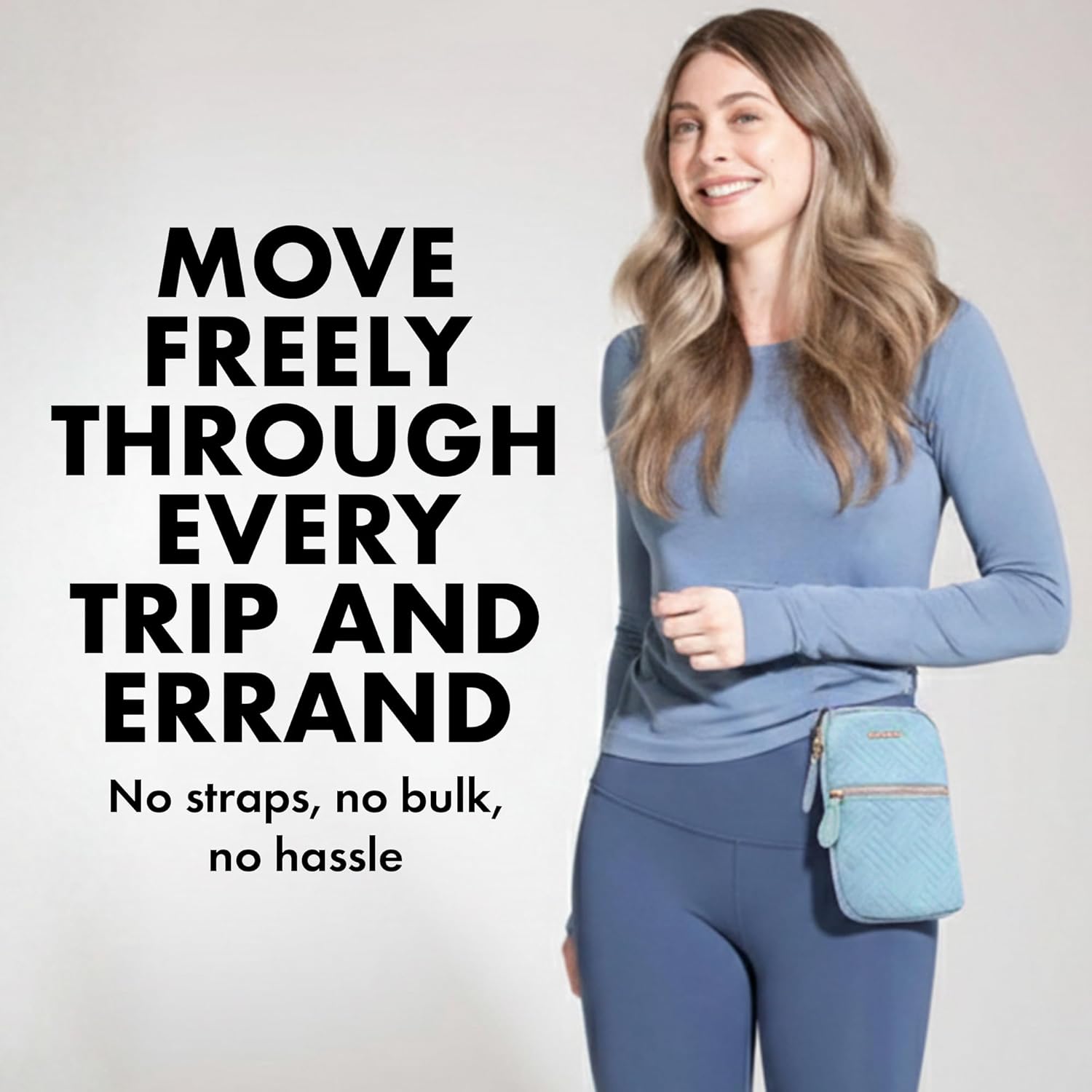 Magnetic Hip Pouch - RFID Blocking Pouch and Key Fob Protector - Zippered Pocket, Magnetic Snaplock Attachment - Lightweight Travel Wallet, Hip Bag for Concerts & Errands - Seafoam Teal Quilt