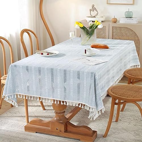 OOKSEN Rustic Tablecloth, Farmhouse Cotton Linen Table Cloth Vintage Dining Room Table Cloth for Rectangle Tables Embroidered Oblong Burlap Table Cloths for Kitchen, Grey, 60 x 84 in