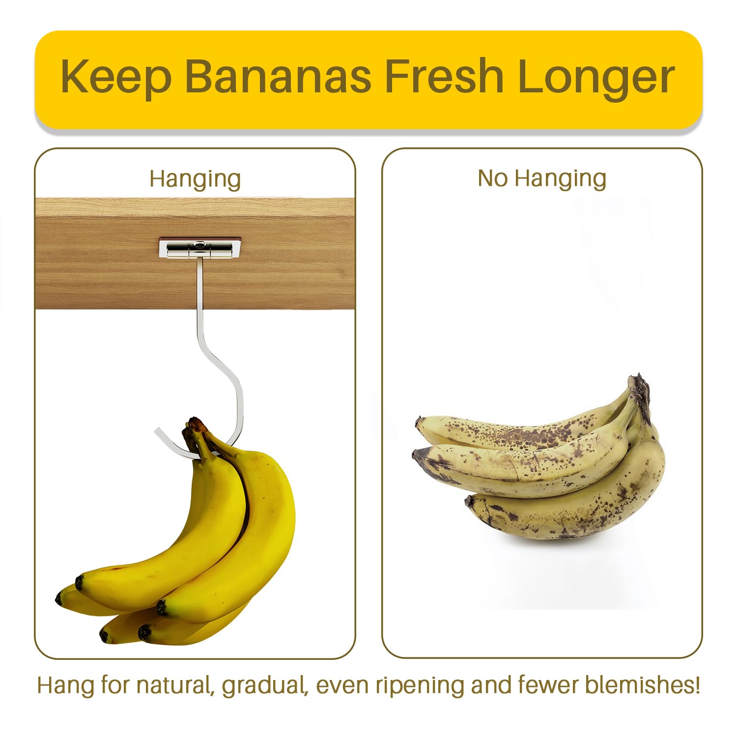 2-Pack Zelfklevende Bananenhaak, Metalen Bananenhangerhaak, Onderkasthak Voor Bananen Of Keukenartikelen, Opvouwbare Bananenhaak, Vouwt Op Met Magneten Wanneer Niet In Gebruik, Houdt Bananen Vers