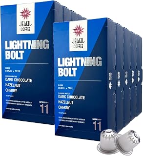 Jewel Coffee Specialty Coffee Pods - Lightning Bolt Blend, 100% Arabica Coffee, Intensity 11, Dark Roast, Compatible with Original Nespresso Machines, 100 Count (10 Boxes of 10 Espresso Pods)