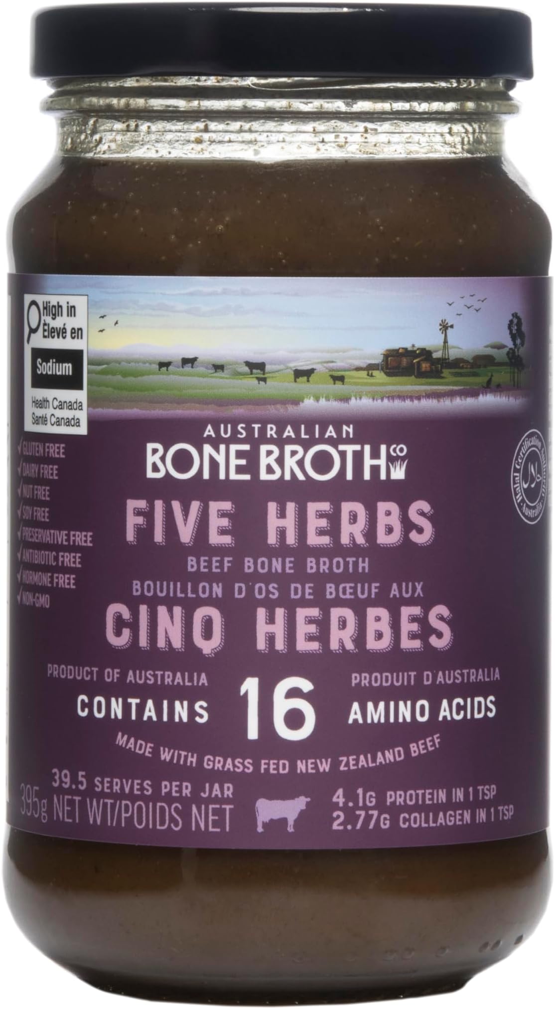 ABBCo Five Herb Beef Bone Broth Concentrate with Italian Herbs – Premium Grass-Fed Beef Bone Broth for Keto Diet, Nutritional Beverage & Flavor Boost - Zero Sugar
