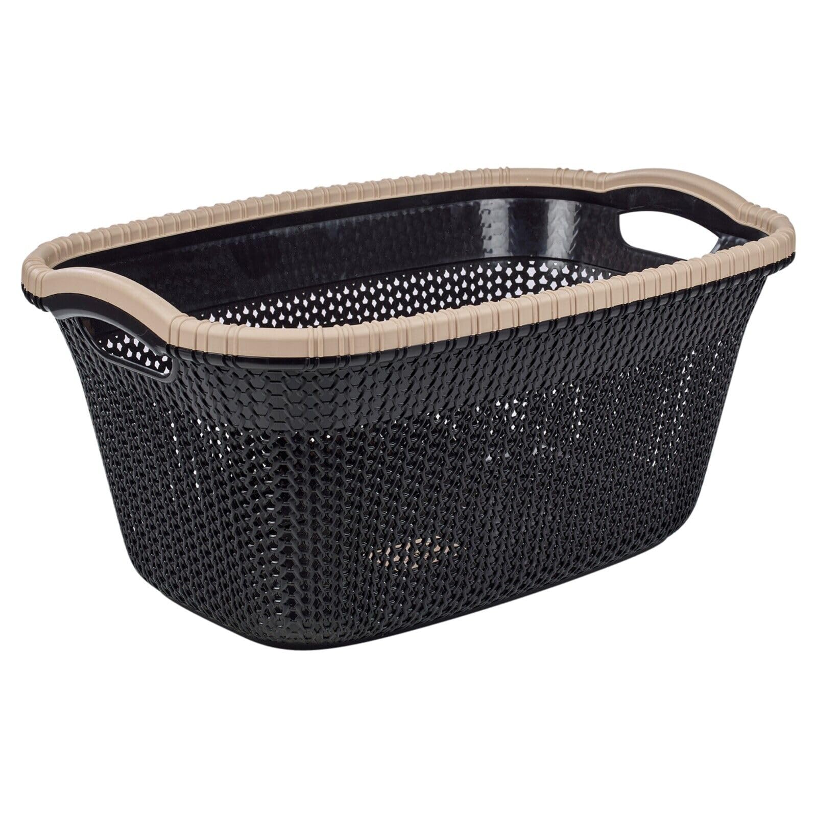URBNLIVING Violetta Plastic Rattan Laundry Clothes Basket Storage Hamper with Handles (Brown, 40L)
