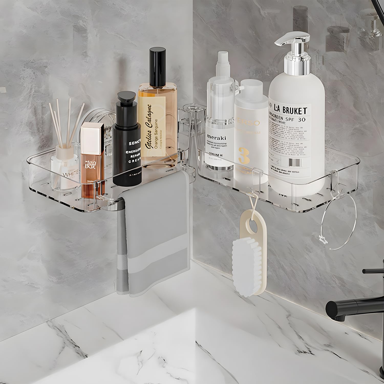 Chemlliy Corner Shower Shelves Clear Shower Caddy with Suction Cup Removable Bathroom Shelf Shower Organizer Sink Shelf Over
