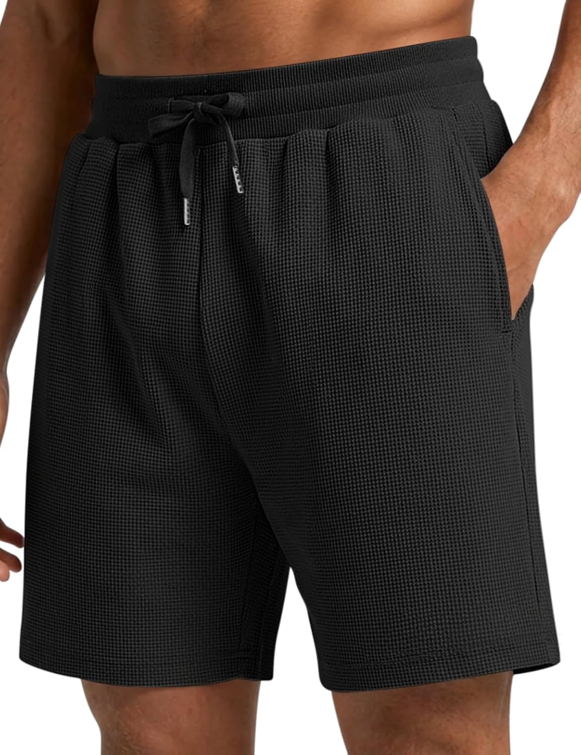 Ugerlov Men's Casual Shorts Cotton Drawstring 7 Inch Waffle Summer Beach Shorts Elastic Waist Lounge SweatShorts with Pockets