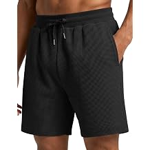 Ugerlov Mens Casual Shorts Cotton Drawstring 7 Inch Waffle Summer Beach Shorts Elastic Waist Lounge SweatShorts with Pockets