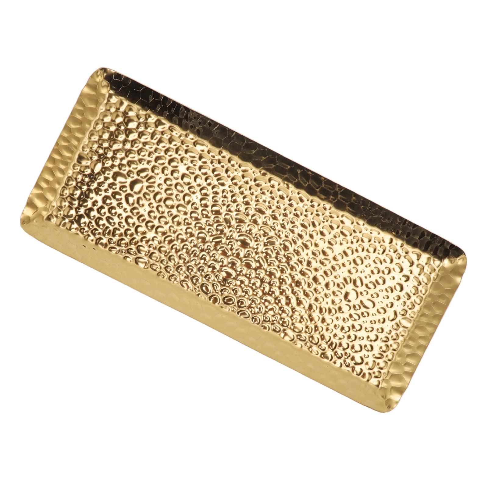 Sorandy Modern Rectangle Platter Decorative Serving Hammered Vanity Tray Bathroom Counter Organizer Stainless Steel Kitchen Counter Storage Silver Golden 9.8x4.3in (Gold)