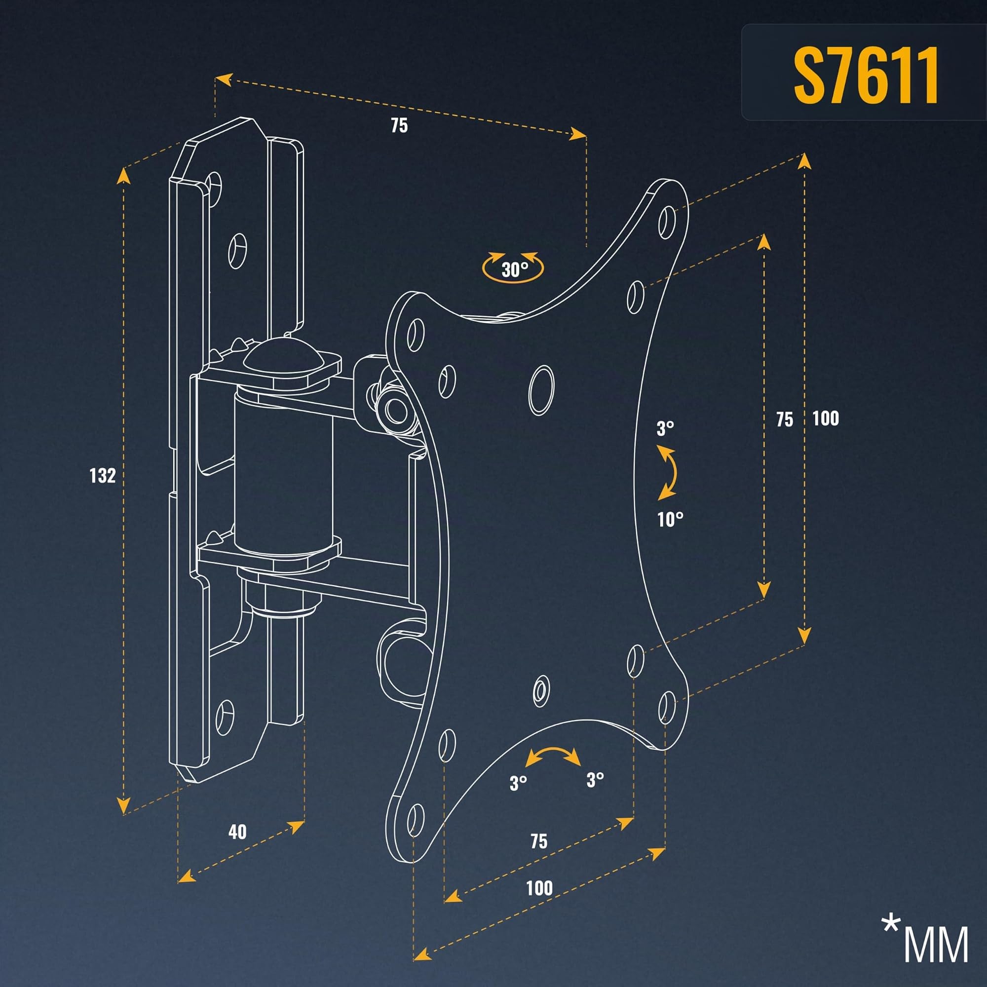 RICOO S7611 Supporto TV da parete Staffa TV 13-34 pollici per 13 34 pollici girevole inclinabile fino a 20 kg max VESA 100x100