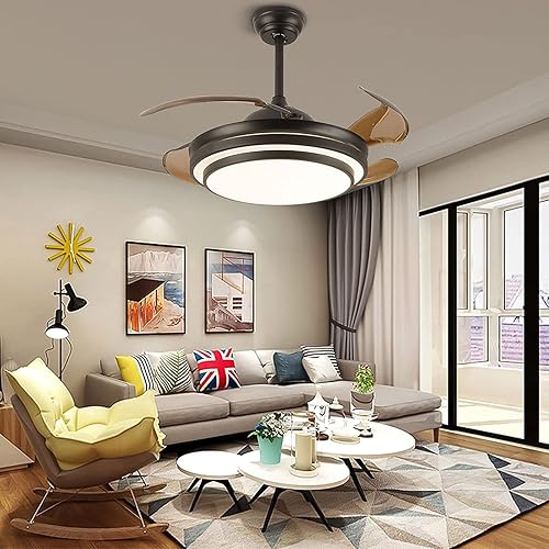 Miniatura 2 de Ventiladores de techo con luz, 4 aspas retráctiles, ventilador de techo LED, 3 cambios de color, 3 velocidades, lámpara de araña de control remoto