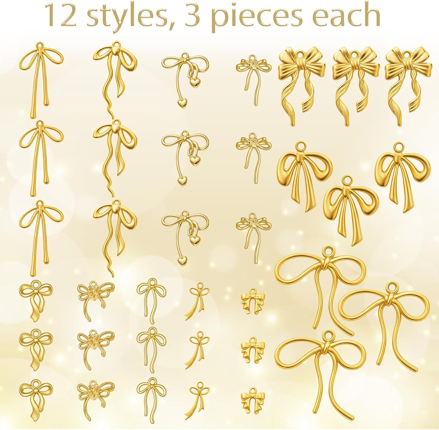 Gold Bows for Jewelry Making, 36 PCS Alloy Bowknot Charms Links Cute Bow Tie Connector Jewelry Making Charm 12 Styles Small Necklace Charms for DIY Keychains Earring Necklace Bracelet-Making Supplies - Image 3