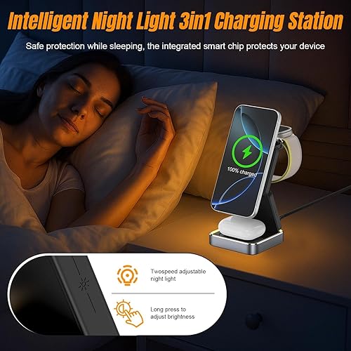 Miniatura 5 de Estación de carga inalámbrica 3 en 1 para múltiples dispositivos Apple, soporte de cargador magnético plegable MagSafe, cargador portátil de viaje
