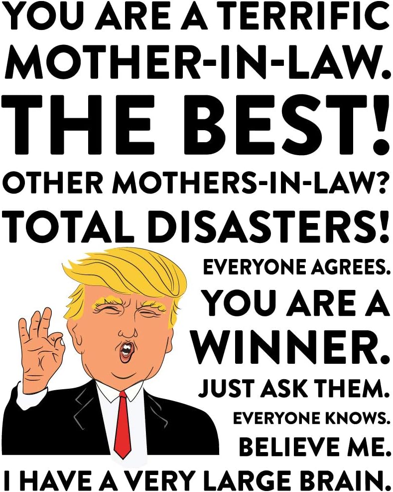 Andaz Press Funny President Donald Trump 11oz. Coffee Mug Gift, Terrific Mother-in-Law, 1-Pack, Mother's Day Hot Chocolate Christmas Birthday Drinking Cup Republican Political Satire for in Laws