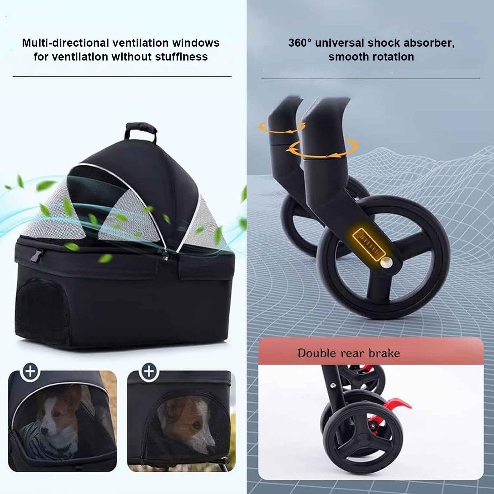 Passeggino per Cani Pieghevole 2 in 1, Passeggino Cane, Passeggino da Viaggio per Animali Domestici Cane Gatto, con Cestello Portaoggetti,Rosa