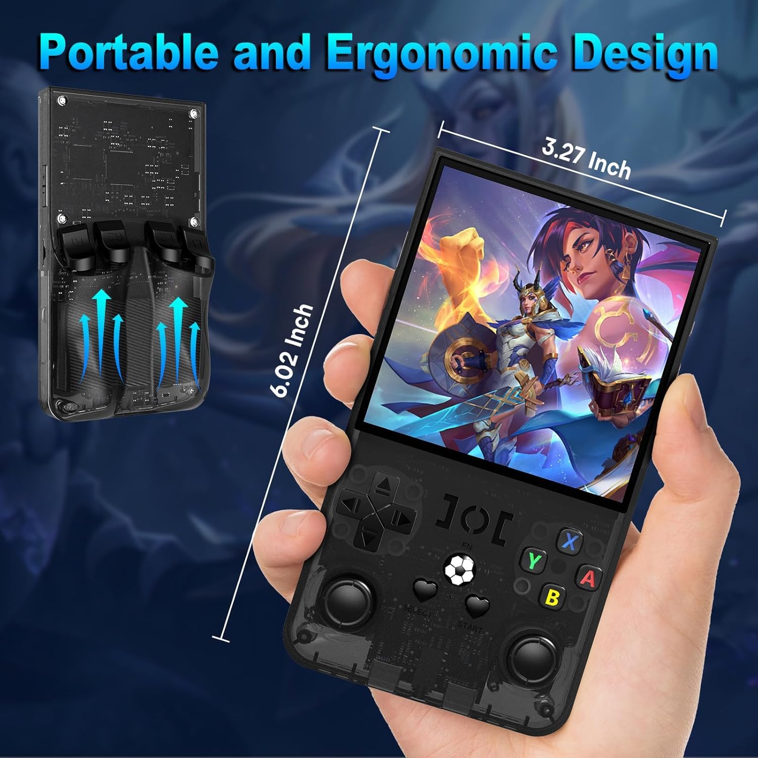 Console di Gioco Portatile Retrò R36MAX, Schermo IPS HD 4.0 pollici, Sistema Linux, 20+ Emulatori di Giochi Mainstream, Console di Gioco Retro, Batteria 4000mAh, Scheda TF 64G Integrata, Nero