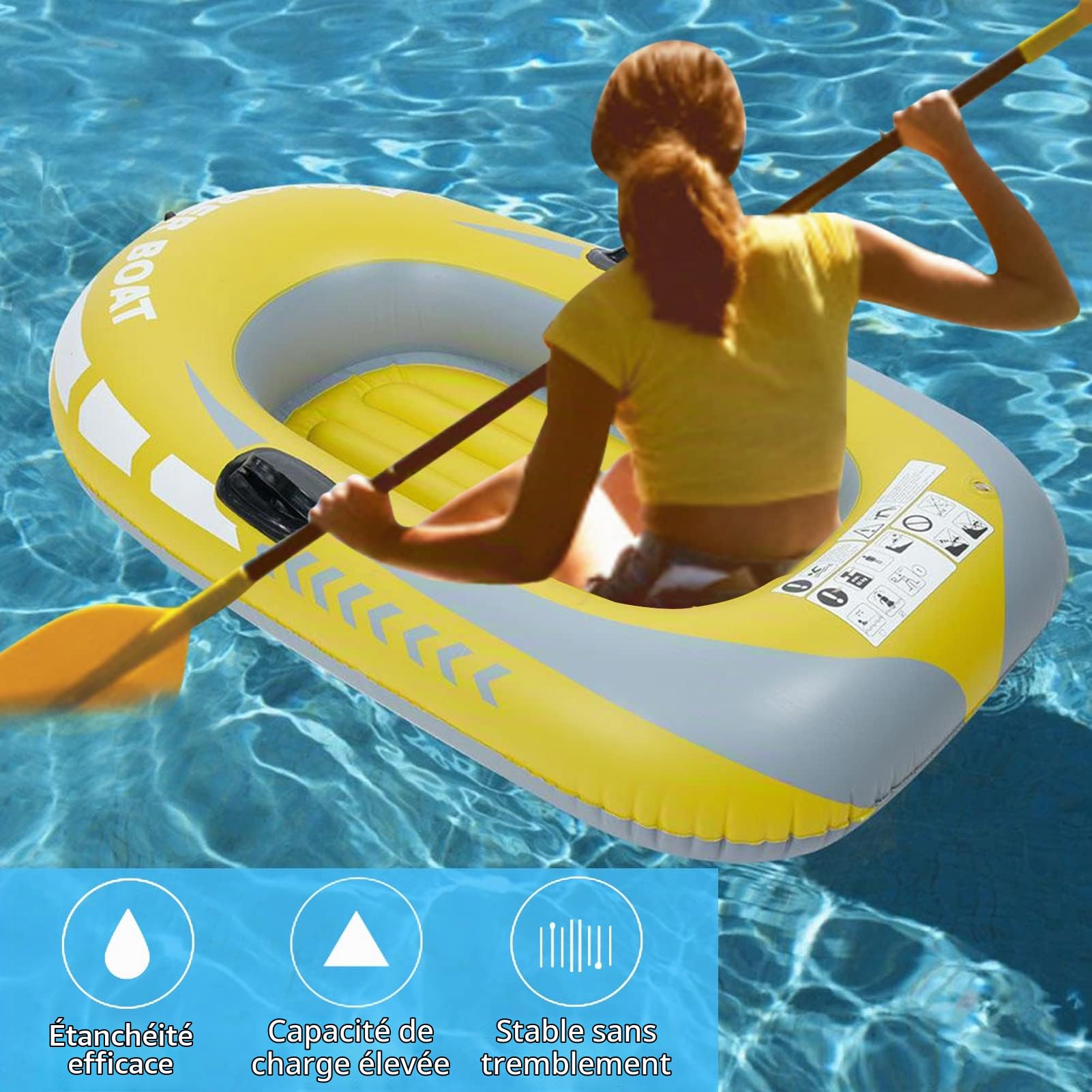 Bateau Pneumatique,Bateau Gonflable Jaune en PVC,109 x 87 x 66 cm Kayak Canoe Gonflable,Capacité de Charge 55 kg Bateaux Pneumatique Pêche pour Adulte et Enfant