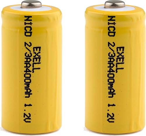 Exell - Paquete de 2 baterías recargables de níquel cadmio de 1,2 voltios, 23 AA, 400 mAh, repuesto de batería para registrador de datos de