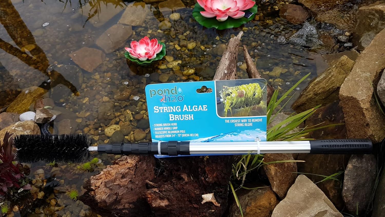 Water Garden Koi Fish Pond Cleaning Brush with 70" (1.7m) Telescopic Pole, Extends for Hard to Reach Areas | Backyard Pond Scrub Brush Durable Nylon Bristles