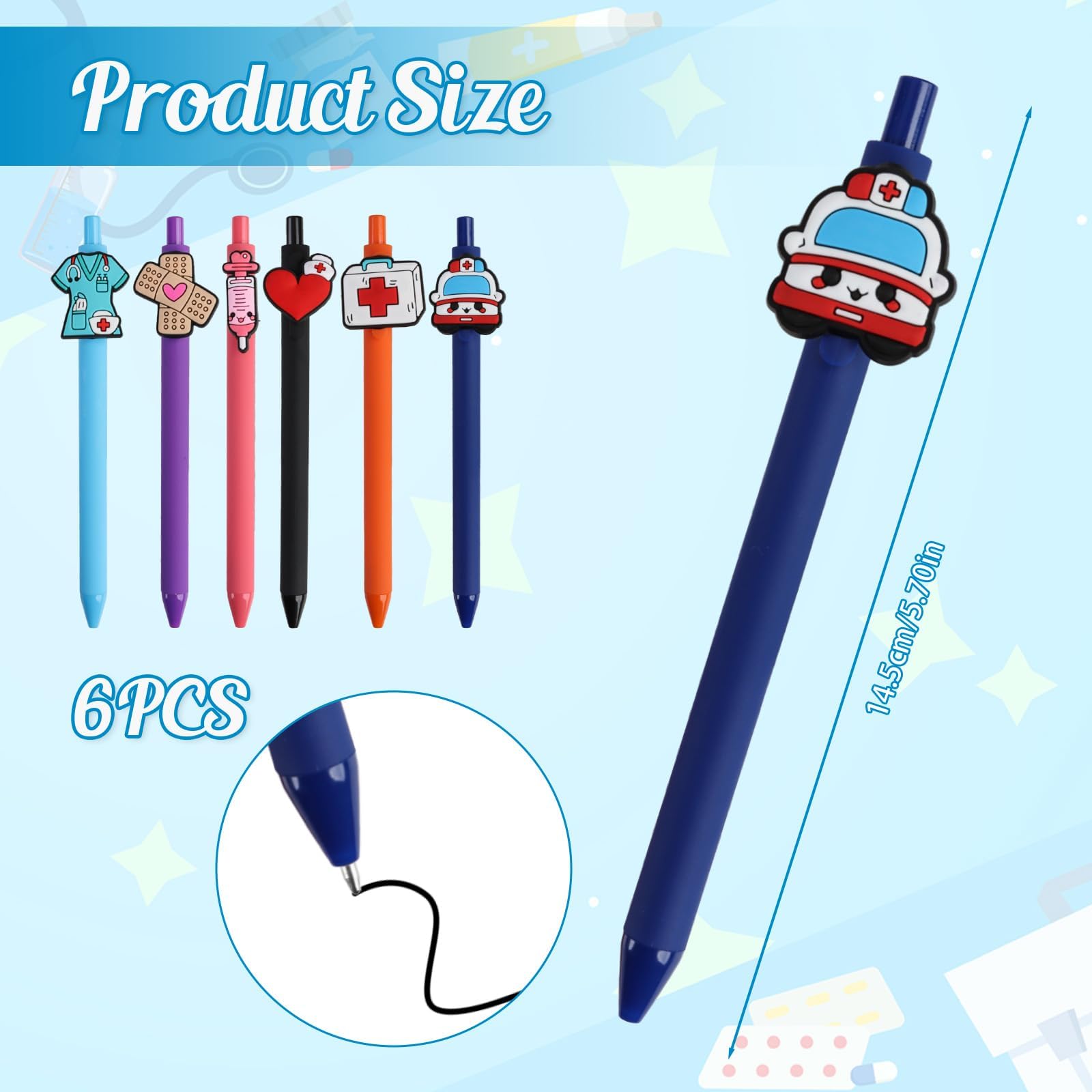 6 Pcs Cute Nurse Pens Funny Nursing Pens 1.0mm Retractable Cartoon Ballpoint Pen Gift for Nurses Doctor Medical Assistants Students Healthcare Workers Appreciation Gift Nurse Accessories for Work - Image 2