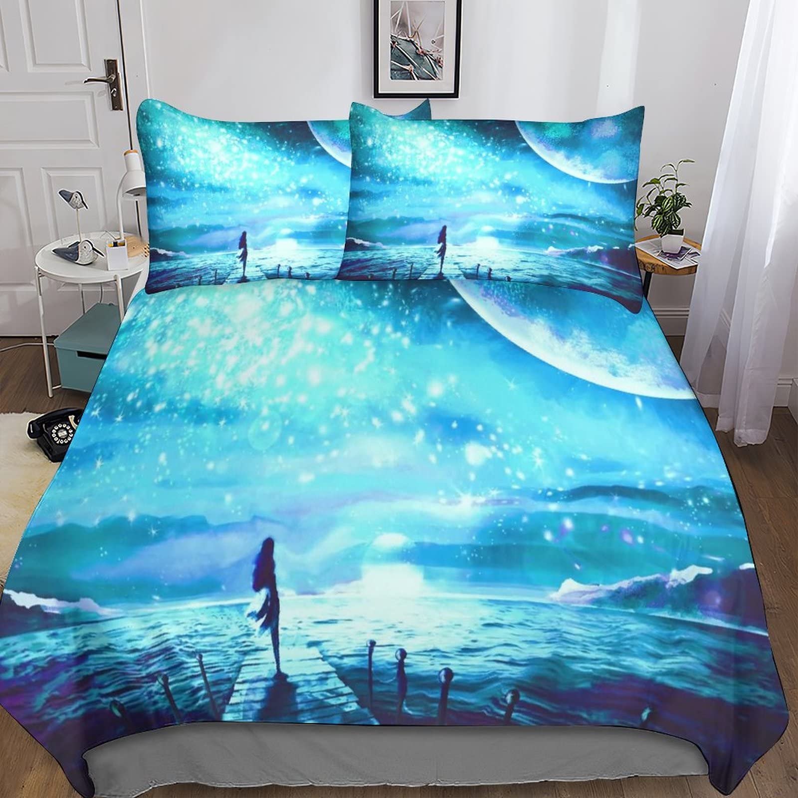 Parure de lit 3D microfibre hypoallergénique housse de couette espace double zippée