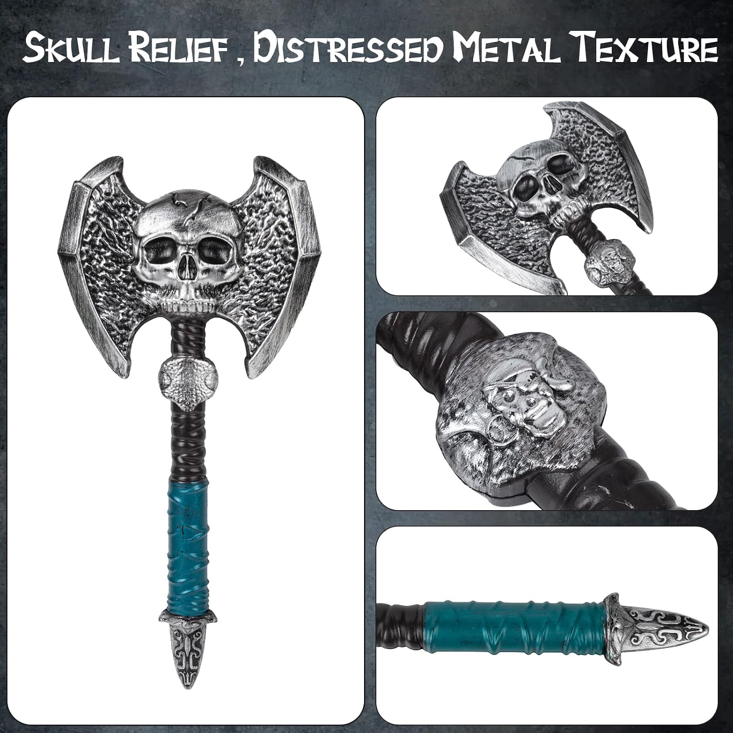 Viking Axe,Halloween Fake Axe Costume Accessories,Viking Weapons Cosplay Weapons for Women/Men(Silvery-A)