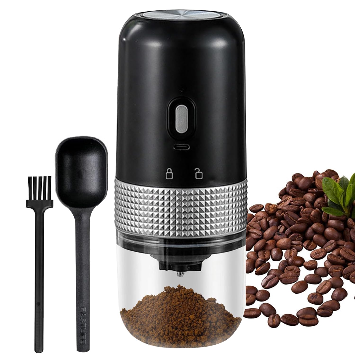Perfin Portable Electric Coffee Grinder with Coffee Spoon, 8 Grind Settings, 25g Capacity