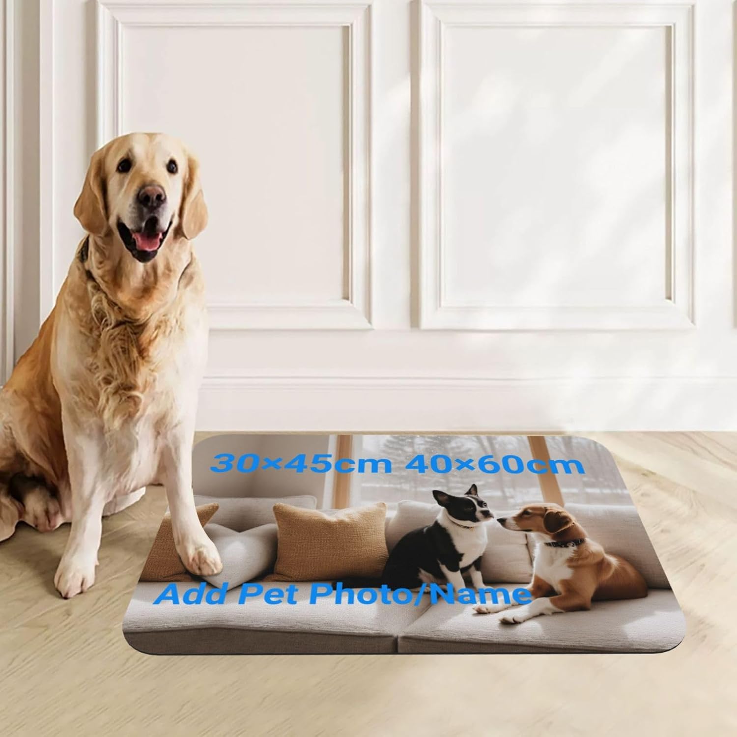 Personalized Dog Cat Food Mat Add Pet Face Photo Name, Custom Absorbent Pet Feeding Mats, Customized Non Slip Pet Bowl Placemat for Food and Water (40x60cm)