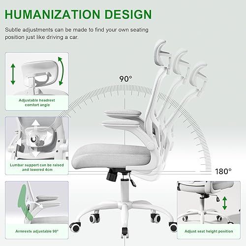 Miniatura 5 de Silla ergonómica para oficina, silla de estudio, silla de juegos de 300 libras, silla de malla cómoda con respaldo alto, reposacabezas, soporte