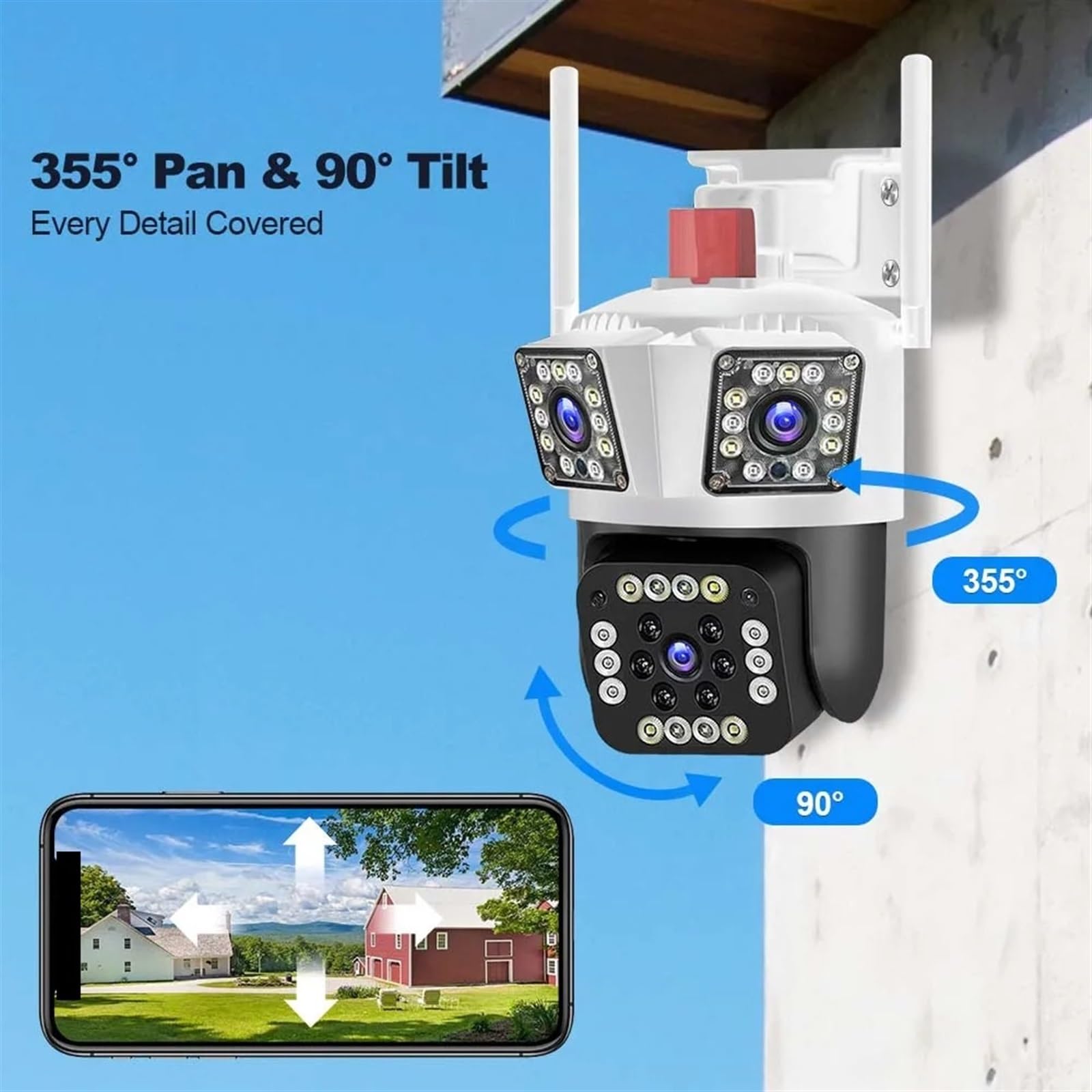 IP Camera 12MP 6K Three Lens 8X Zoom Surveillance Camera AI Tracking Security Protection Outdoor Security Camera CCTV Cam(6K 12MP Camera)