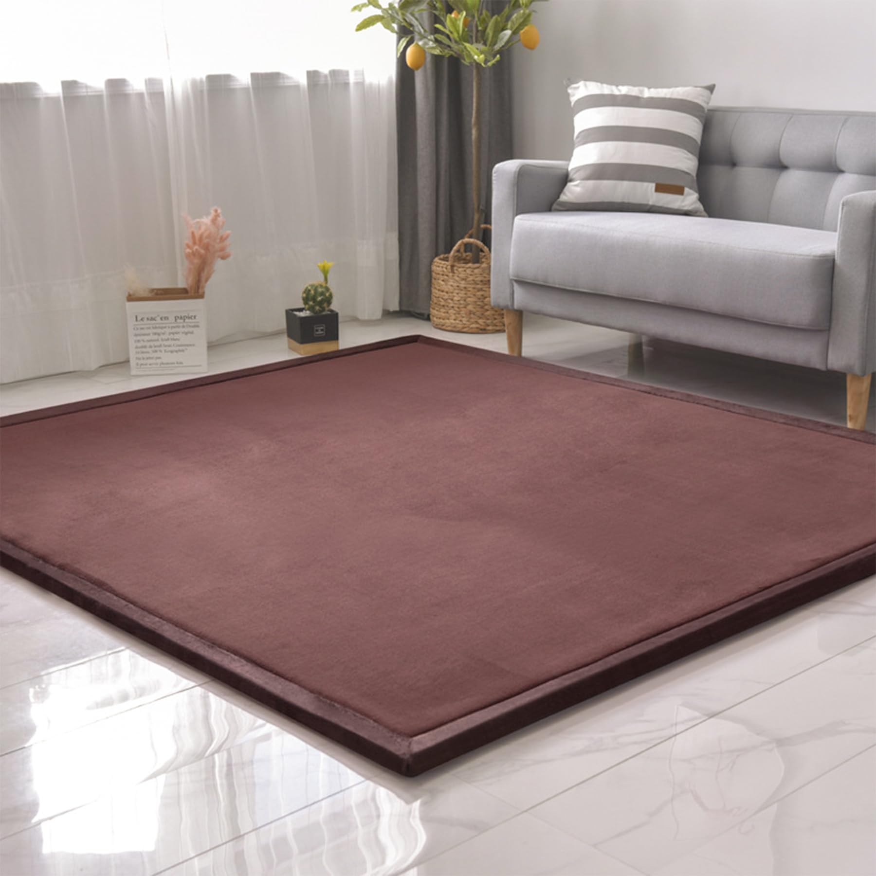 SETHEPACE Baby Play Mat, 3CM Extra Thick Crawling Mat (Coffee, 127x127CM)