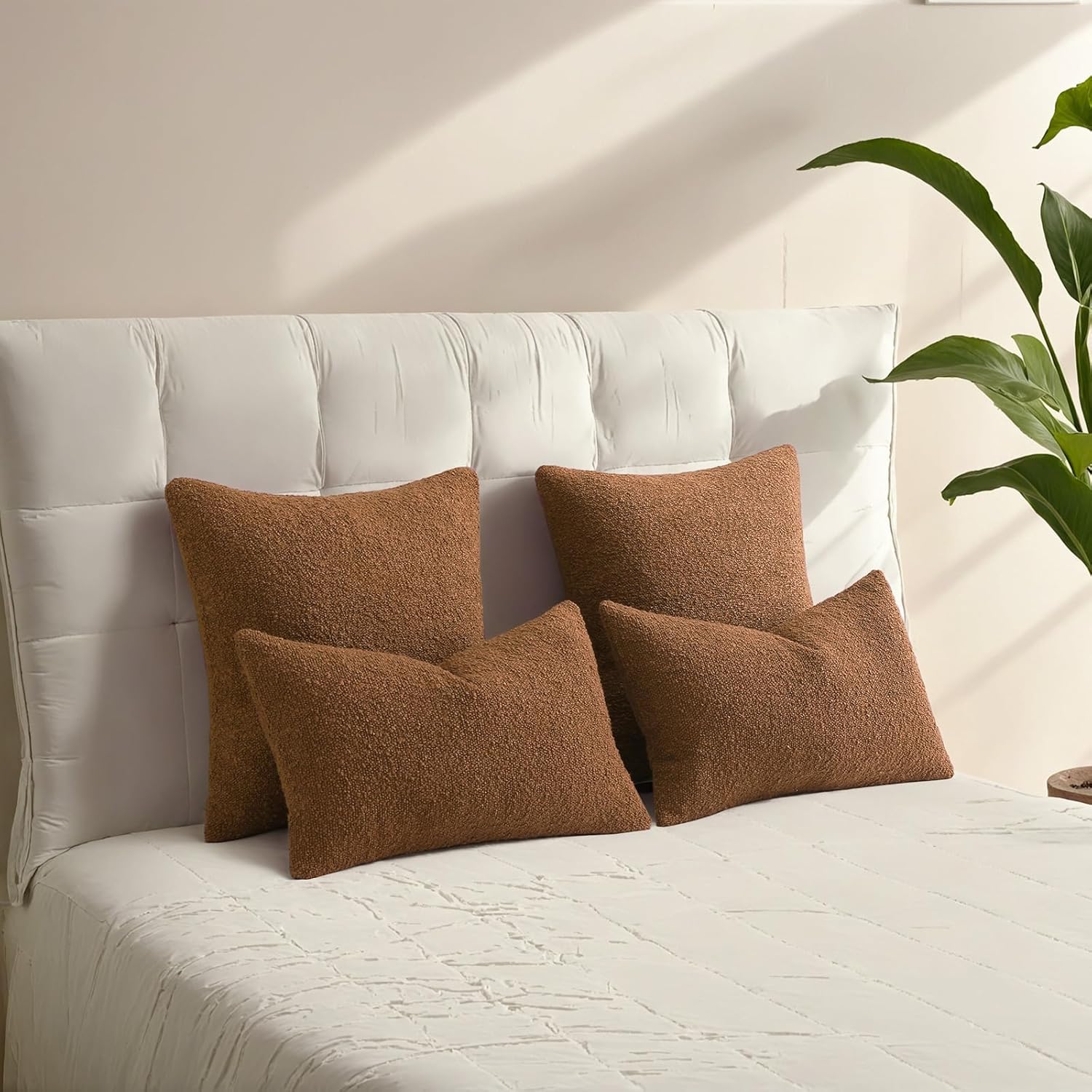 HAUSSY Set of 2 18x18 Decorative Throw Pillow Covers, Soft Cozy Textured Boucle Couch Cases, Home Decor for Couch Bed Living Room, Tobacco - Image 7