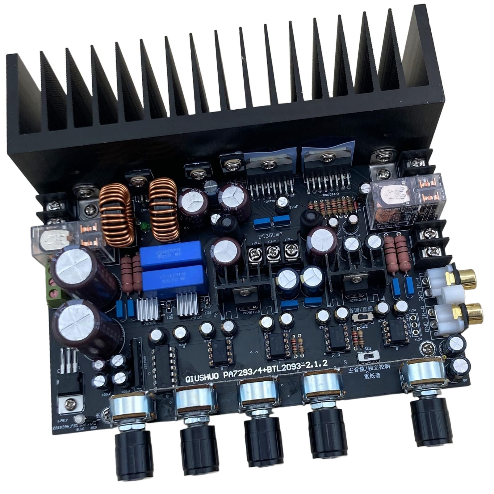 Placa de circuito amplificador integrado de 2.1 canales, doble entrada de potencia, 100 W, 200 W, acabado de salida de subwoofer con disipador de calor de metal, salida de batalla, placa