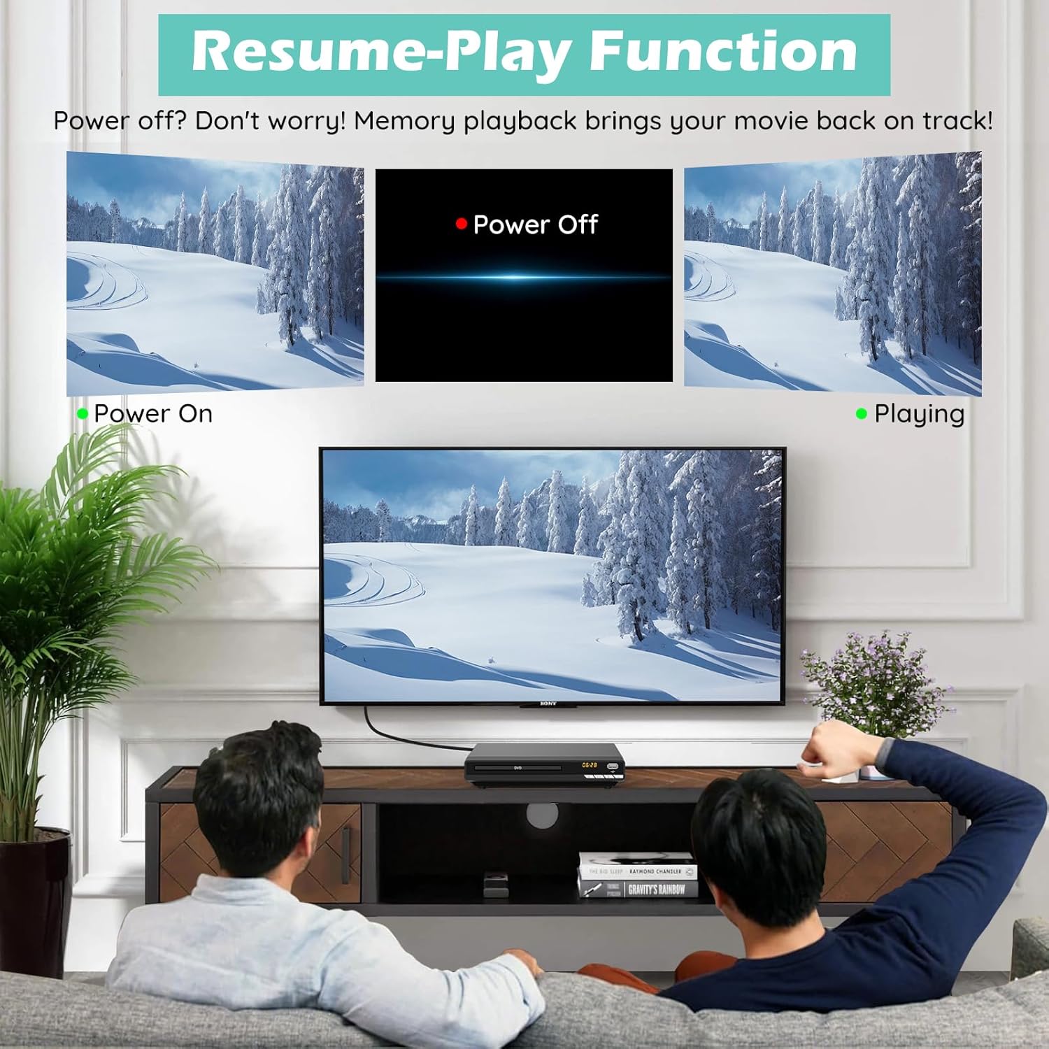 1080P HD DVD Player for TV with HDMI, Region Free, Compact Multi-Format CD/DVD/USB Player for Smart TV, Plays All Region DVDs & Multi-Format, HDMI/RCA Cables & Remote Included for Home TV