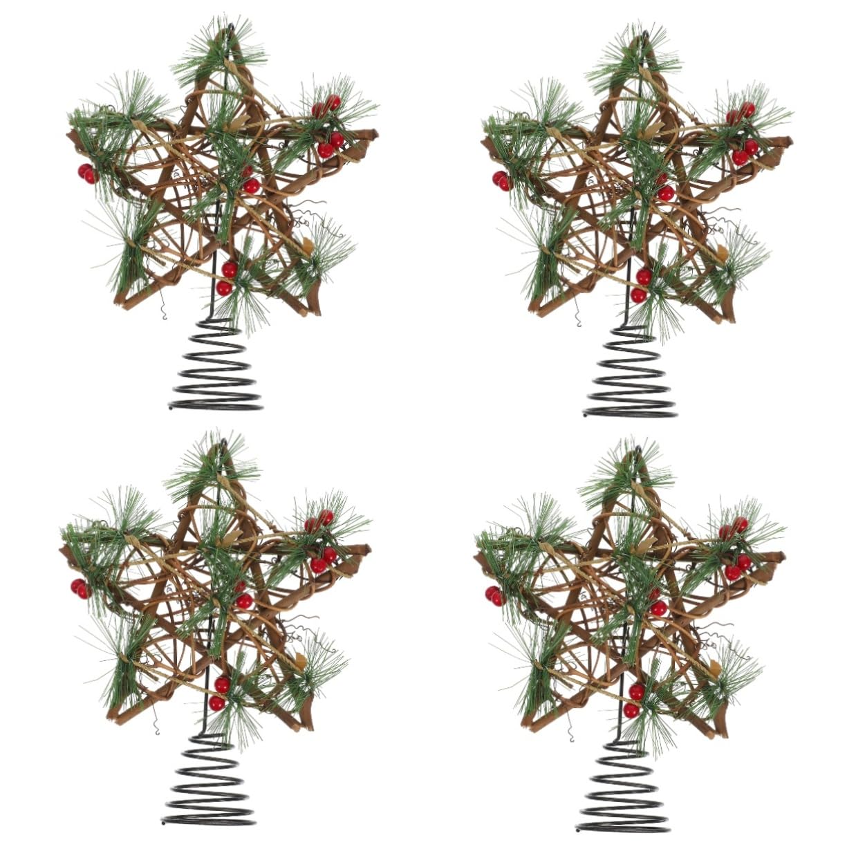 4 Stück Weihnachtsbaumspitze Sterngeflecht Weihnachtsbaumspitze Rattan Sterngeflecht Sternspitze Glitzerstern