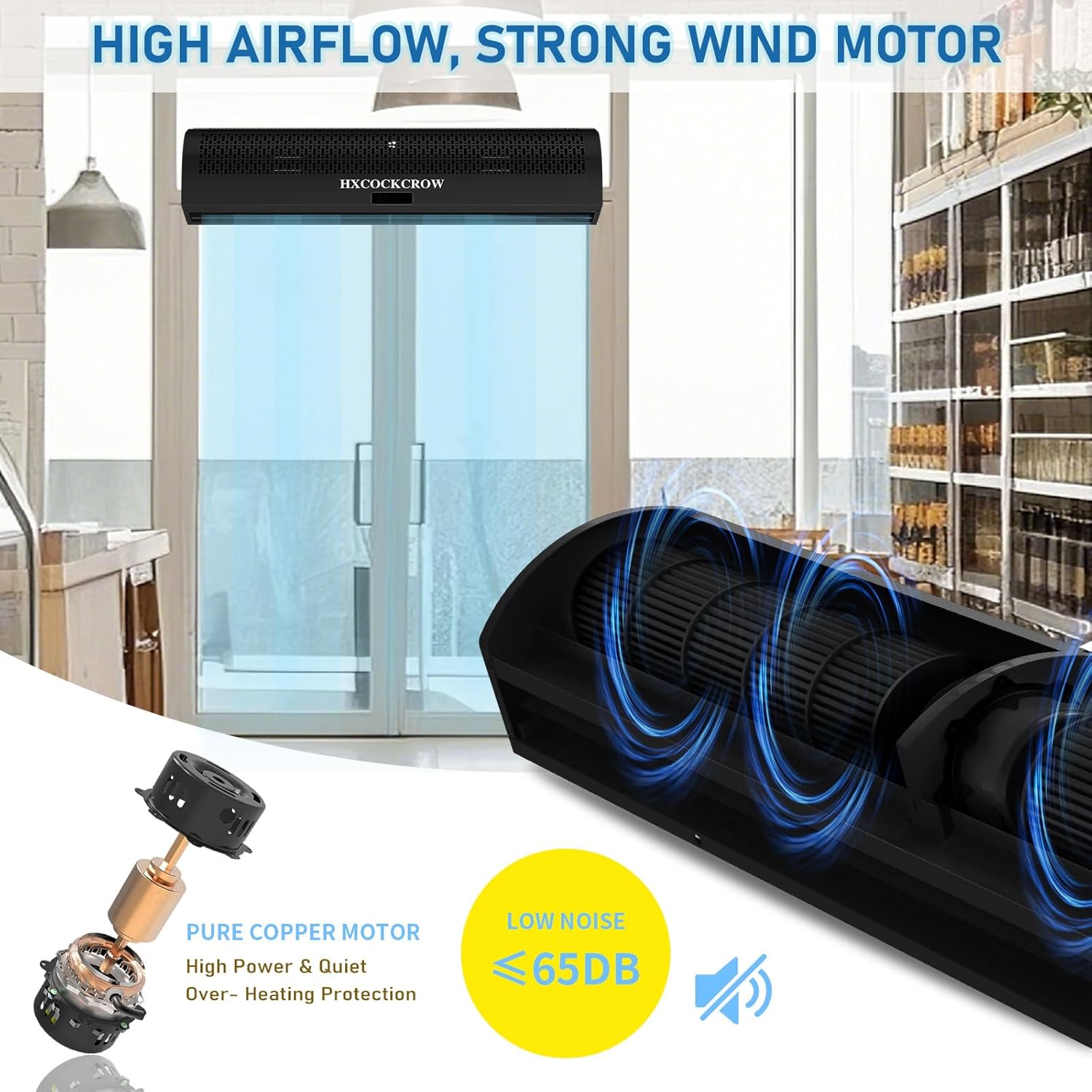 36 Inch Air Curtain for Doors Commercial,1350CFM/2363FPM Powerful Black Air Door Fan with Door Magnetic Switch to Keep Bugs Flies Out for Home, Restaurant, Garage, Warehouse, Shop