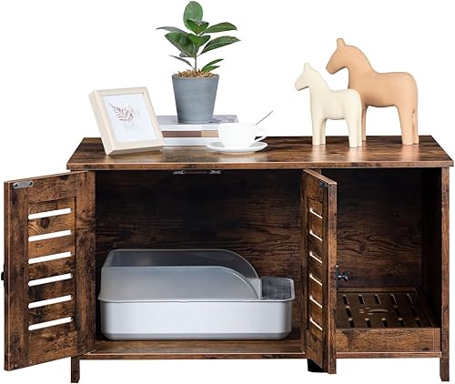 Miniatura 9 de HOOBRO Caja de arena para gatos, Muebles de caja de arena de doble puerta, Muebles de caja de arena oculta, Tablero de control de arena a prueba de