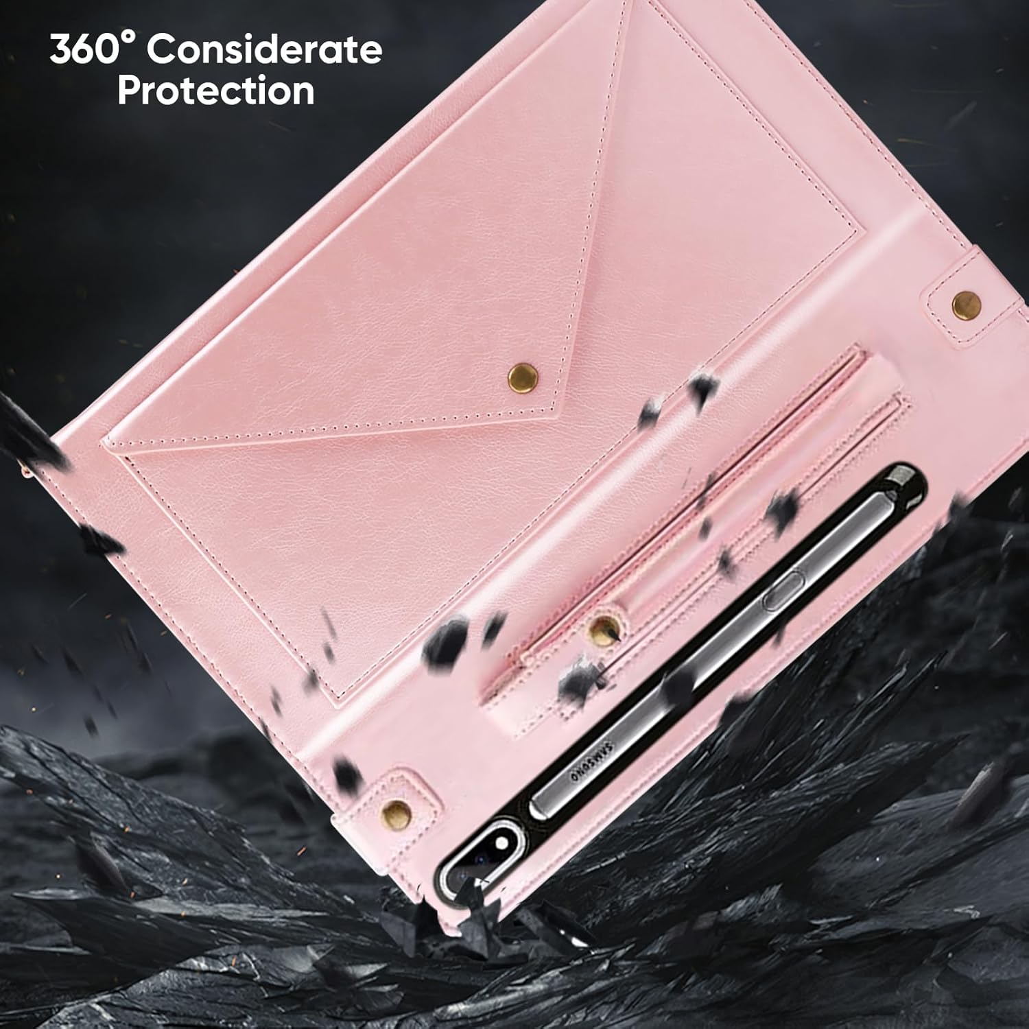 Tablet Carrying Shoulder Bag Case for Samsung Galaxy Tab S10 FE+ Plus 13.1" 2025 SM-X620 X626, PU Leather Hand Strap Crossbody Shoulder Strap Cards Holder Pocket S Pen Holder Stand Case,Rosegold