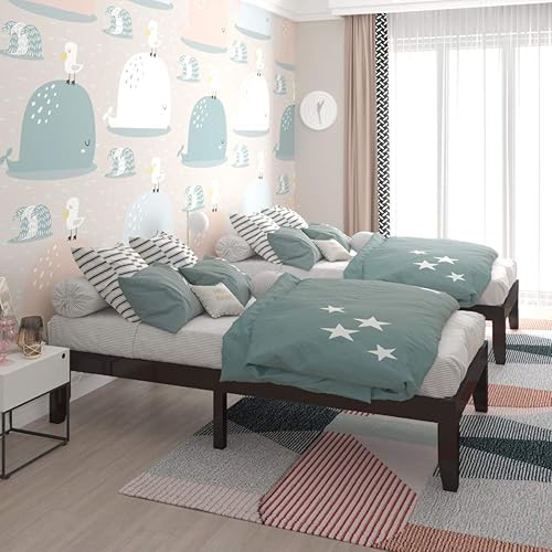 Miniatura 51 de Giantex Base de cama de plataforma de madera matrimonial de 14 pulgadas, base de colchón de estilo minimalista con madera de goma maciza, soporte de
