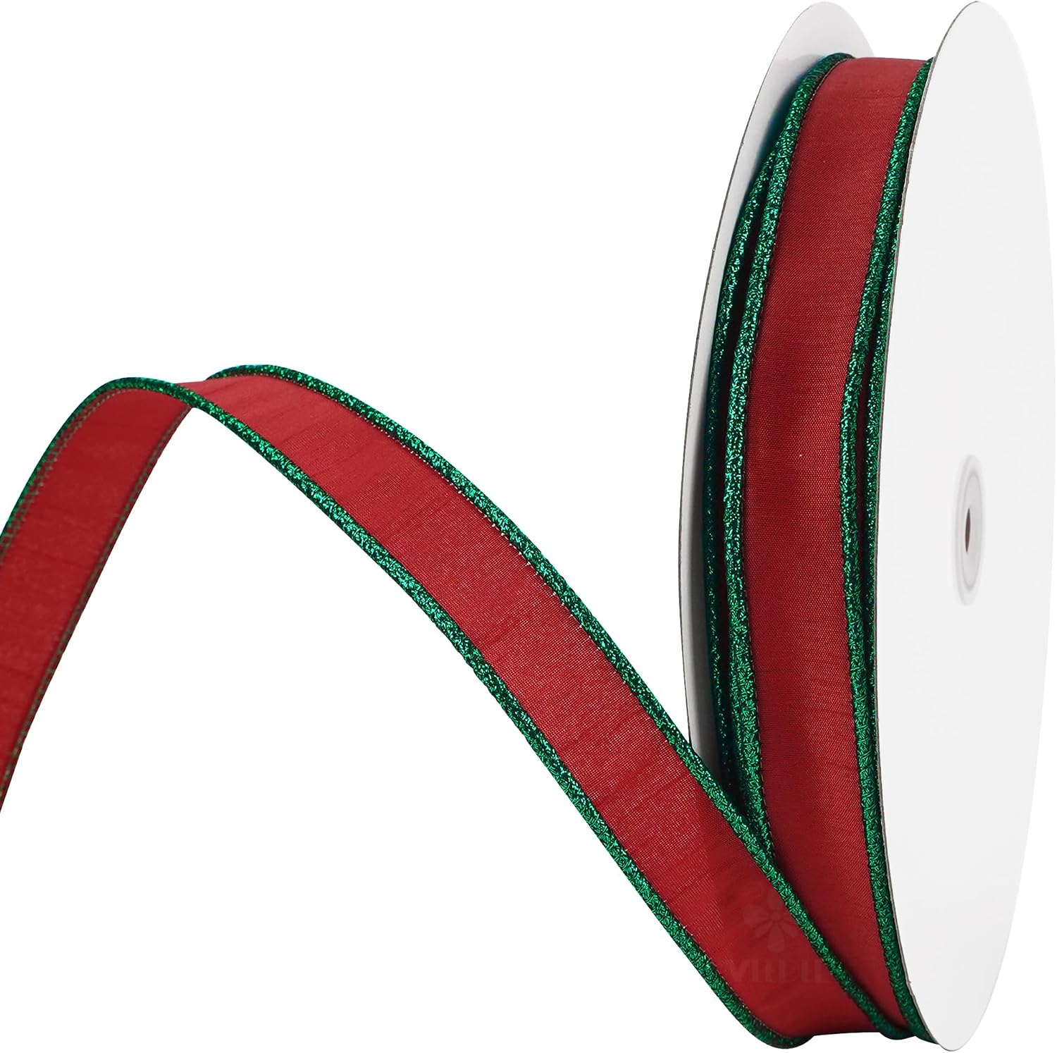MEEDEE 1 inch Red and Green 2 Tone Christmas Cord Ribbon 25 Yards Faux Dupioni Silk Wired Ribbon for Gift Wrapping, Christmas Tree, Garland, Wreath, Weddings, Centerpiece and Party Décor