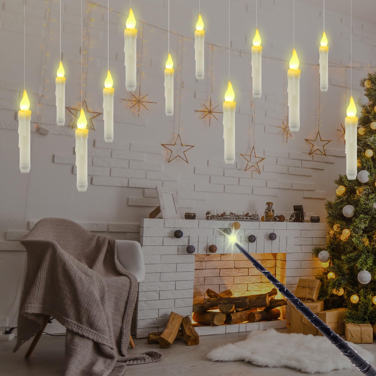 Horuili® 12 Stück Schwebende Kerzen, LED-Hängekerze, Ferngesteuerte Hängekerzen, Dekorative Halloween-Kerzen, Geeignet für Weihnachten, Halloween Dekoration Beleuchtung